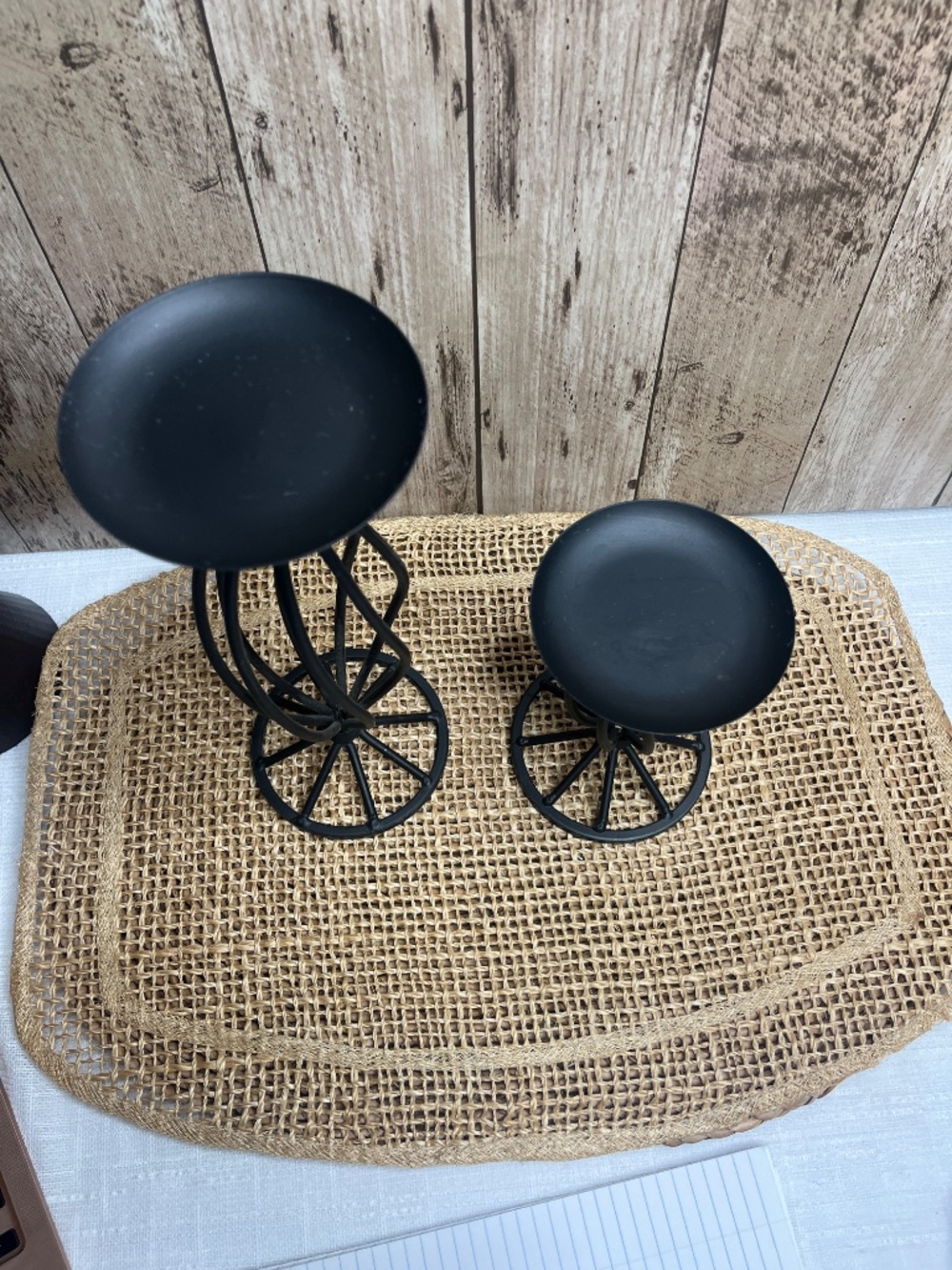 Set of 2 Black Metal Candle Holders Modern Farmhouse Taper Pillar Stands - Picture 3 of 4